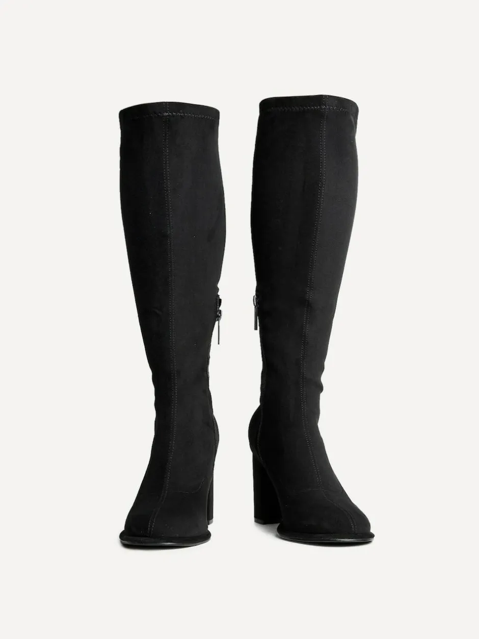 Linzi Black Kylie Stretch High Leg Block Heeled Boots Best