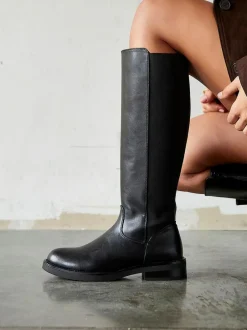 Linzi League High Leg Boots with Gusset Back Black Discount