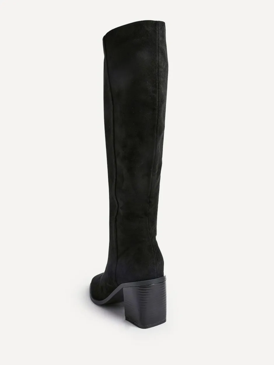 Linzi Levine Block Heeled High Leg Boots Black New