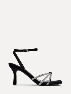 Linzi Black Polly Stiletto Heeled Sandals With Diamante Knot Detail Hot