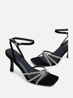 Linzi Black Polly Stiletto Heeled Sandals With Diamante Knot Detail Hot