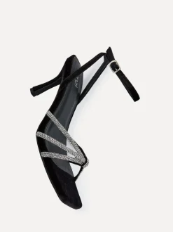 Linzi Black Polly Stiletto Heeled Sandals With Diamante Knot Detail Hot