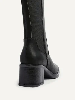 Linzi Reason Block Heel High Leg Boots With Back Stretch Panel Black Hot