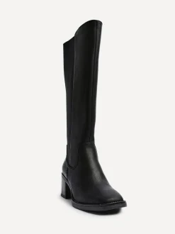 Linzi Reason Block Heel High Leg Boots With Back Stretch Panel Black Hot