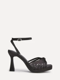 Linzi Socialite Strappy Platform Heeled Sandals Black Satin Best