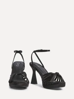 Linzi Socialite Strappy Platform Heeled Sandals Black Satin Best