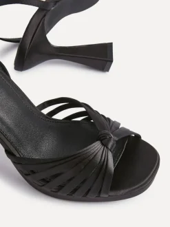 Linzi Socialite Strappy Platform Heeled Sandals Black Satin Best