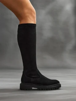 Linzi Hallie High Leg Stretch Boots Black Suede Best