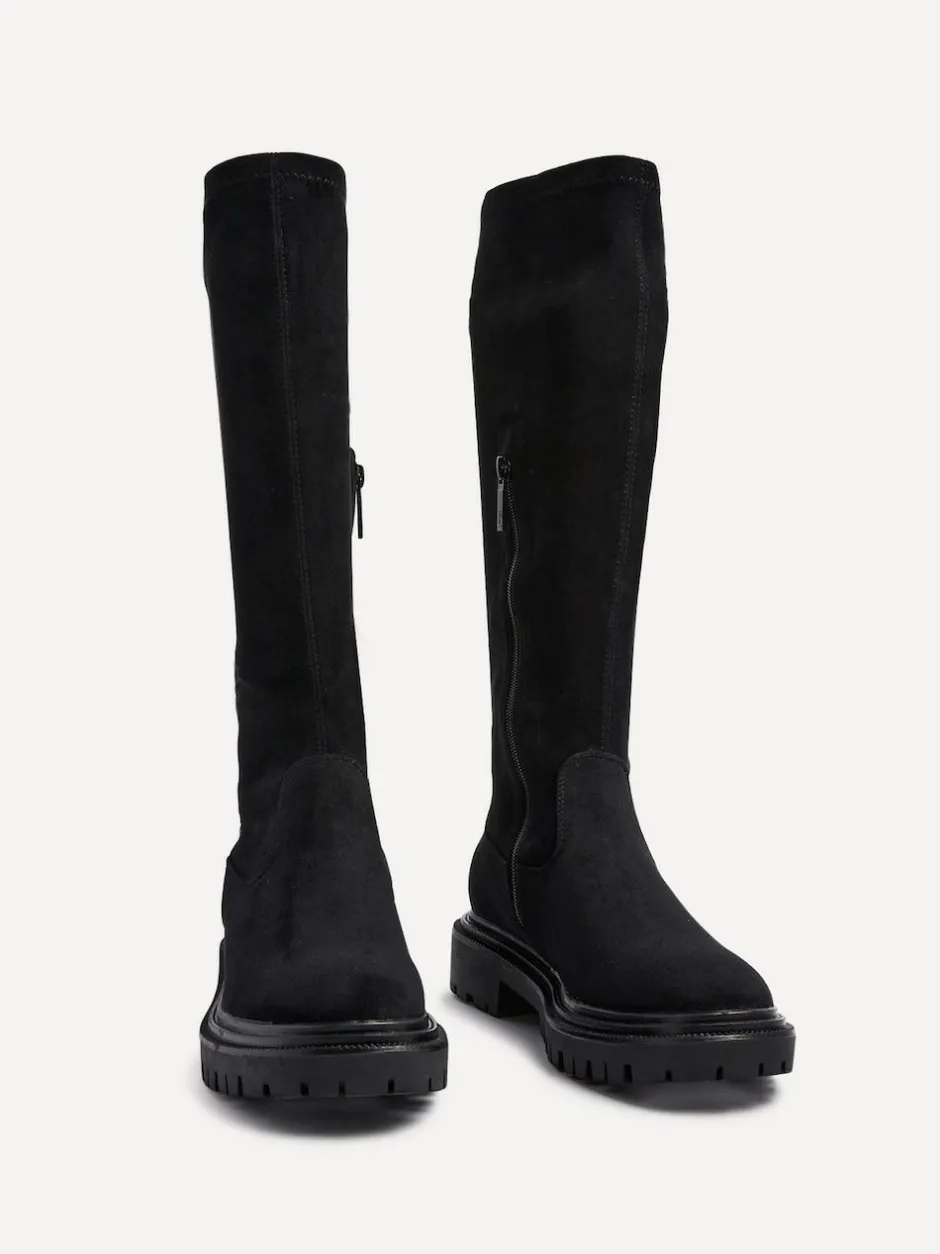 Linzi Hallie High Leg Stretch Boots Black Suede Best