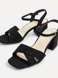 Linzi Vivian Wide Fit Heeled Sandals With Crossover Front Strap Black New