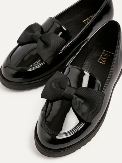 Linzi Black Wide Fit Violetta Classic Slip-On Loafers With Fabric Bow Detail