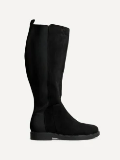 Linzi Wide Fit Wide Fit Steel High Leg Boots With Stretch Panel Black Clearance