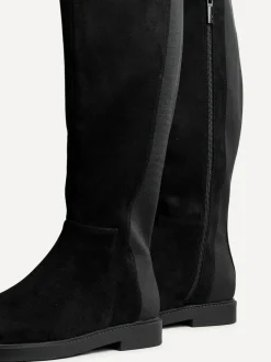 Linzi Wide Fit Wide Fit Steel High Leg Boots With Stretch Panel Black Clearance