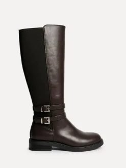 Linzi Brown Fierce High Leg Boots With Double Buckle Detail Outlet