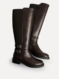 Linzi Brown Fierce High Leg Boots With Double Buckle Detail Outlet