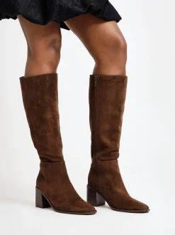 Linzi Levine Block Heeled High Leg Boots Brown Online
