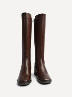 Linzi Reason Block Heel High Leg Boots With Back Stretch Panel Brown Outlet