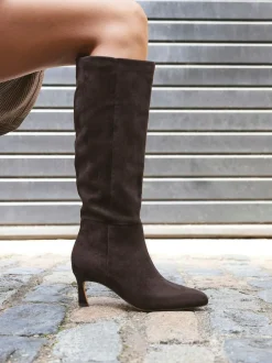 Linzi Rush Pointed Toe High Leg Stiletto Boots Brown New