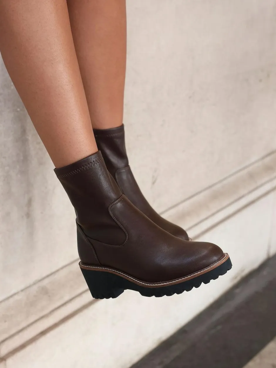 Linzi Brown Trish Stretch Wedged Heel Ankle Boots