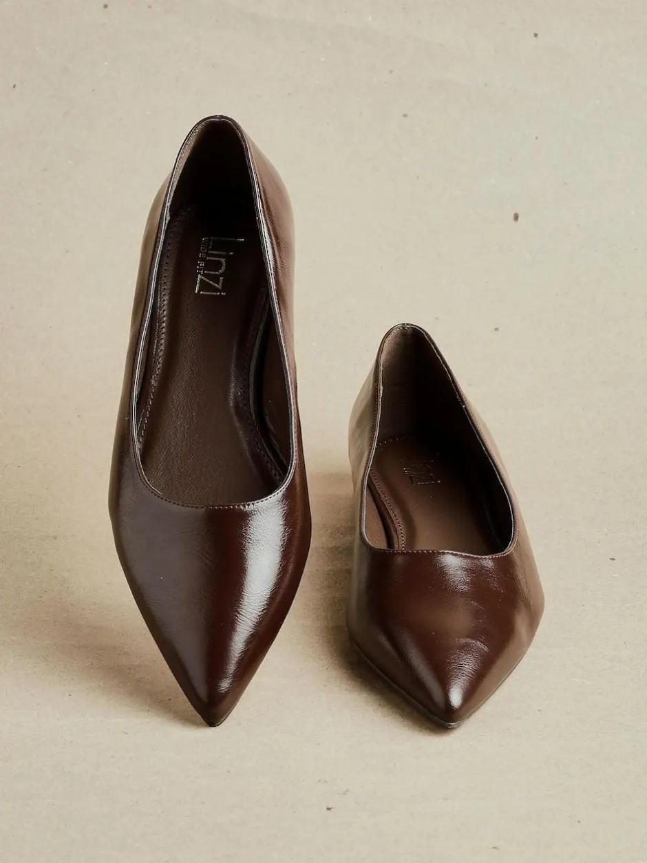 Linzi Wide Fit Compete Pointed Toe Ballet Flat Shoes Brown Best