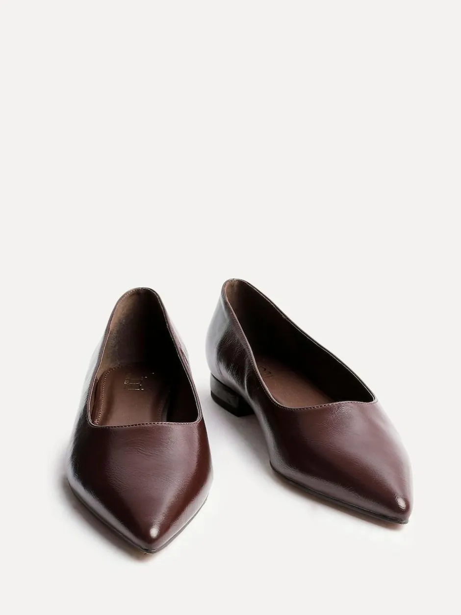 Linzi Wide Fit Compete Pointed Toe Ballet Flat Shoes Brown Best
