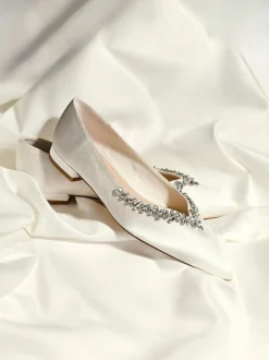 Linzi Cream Bridal Endless Pointed Toe Ballet Flat With Trim Shoes New