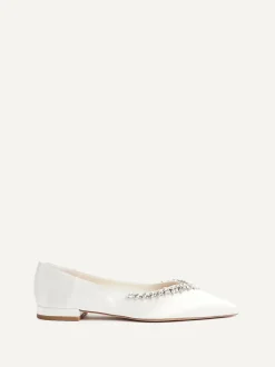 Linzi Cream Bridal Endless Pointed Toe Ballet Flat With Trim Shoes New