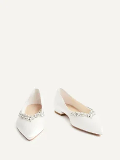 Linzi Cream Bridal Endless Pointed Toe Ballet Flat With Trim Shoes New