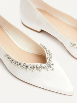 Linzi Cream Bridal Endless Pointed Toe Ballet Flat With Trim Shoes New