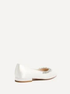 Linzi Cream Bridal Endless Pointed Toe Ballet Flat With Trim Shoes New