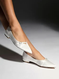 Linzi Cream Bridal Engaged Pointed Toe Ballet Flats With Buckle Detail Sale