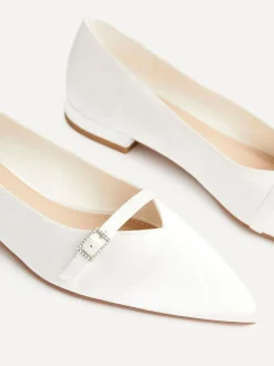 Linzi Cream Bridal Engaged Pointed Toe Ballet Flats With Buckle Detail Sale