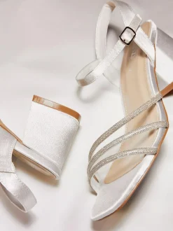 Linzi Cream Bridal Wide Fit Mariah Open Back Heels With Diamante Triple Front