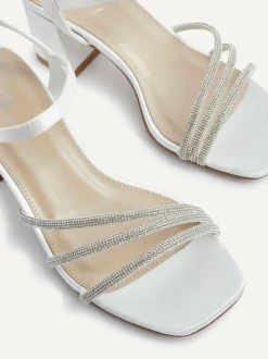 Linzi Cream Bridal Wide Fit Mariah Open Back Heels With Diamante Triple Front
