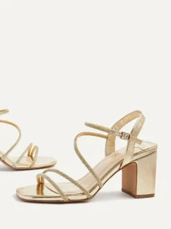 Linzi Kira Strappy Diamante Block Heeled Sandals Gold Hot