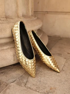 Linzi Talina Woven Pointed Toe Ballet Flats Gold
