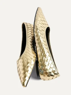 Linzi Talina Woven Pointed Toe Ballet Flats Gold