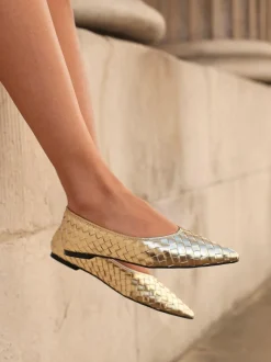 Linzi Talina Woven Pointed Toe Ballet Flats Gold