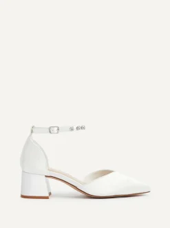 Linzi Ivory Bridal Jordanna Low Block Court Heels With Embellished Ankle Strap Clearance