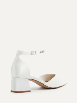 Linzi Ivory Bridal Jordanna Low Block Court Heels With Embellished Ankle Strap Clearance