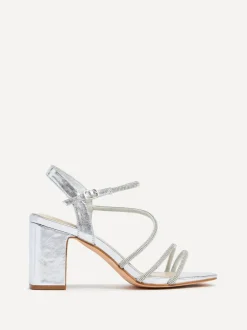 Linzi Kira Strappy Diamante Block Heeled Sandals Silver Outlet