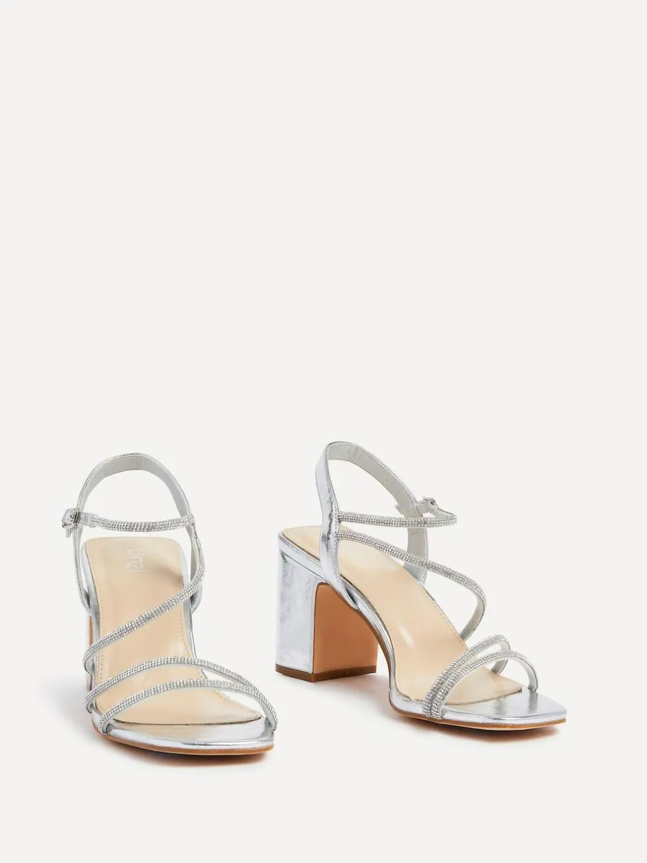 Linzi Kira Strappy Diamante Block Heeled Sandals Silver Outlet