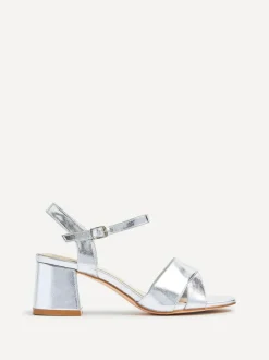 Linzi Vivian Wide Fit Heeled Sandals With Crossover Front Strap Silver Discount