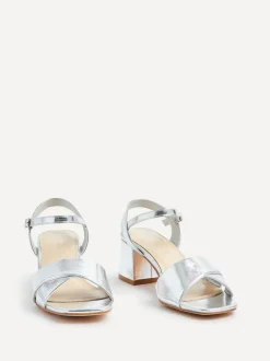 Linzi Vivian Wide Fit Heeled Sandals With Crossover Front Strap Silver Discount