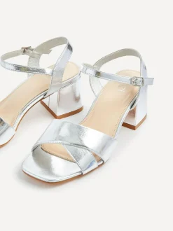Linzi Vivian Wide Fit Heeled Sandals With Crossover Front Strap Silver Discount