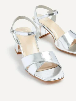 Linzi Vivian Wide Fit Heeled Sandals With Crossover Front Strap Silver Discount