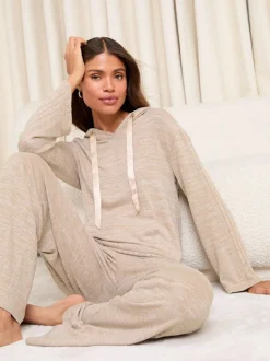 Lipsy Beige Ribbed Loungewear Hoodie
