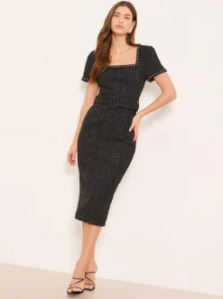 Lipsy Black Boucle Short Sleeve Bodycon Midi Dress Discount