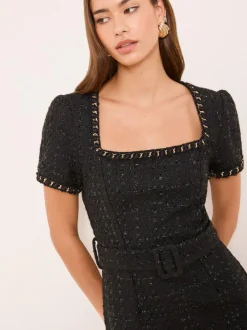 Lipsy Black Boucle Short Sleeve Bodycon Midi Dress Discount