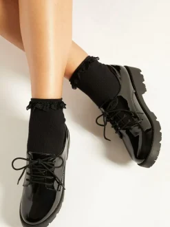 Lipsy Black Clean Lace Up Chunky Brogue School Shoes Best